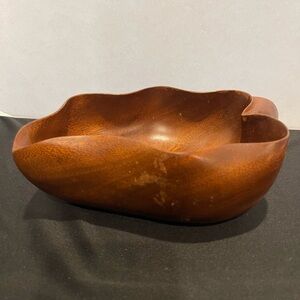 Vintage Brown Wooden Leaf Dish 3”